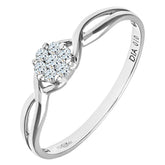 0.1ct Round Diamond Prong Set Cluster Engagement Ring with Split Shoulders in UK Hallmarked 9ct White Gold